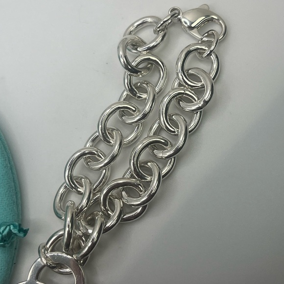 Tiffany & Co. Big Diamond Heart Tag Sterling Silver Chain Link Bracelet *Rare* - Picture 5 of 8